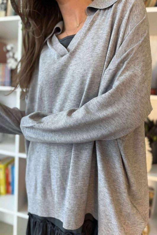 Ellis Oversized Rugby Knit Grey Marl /23=